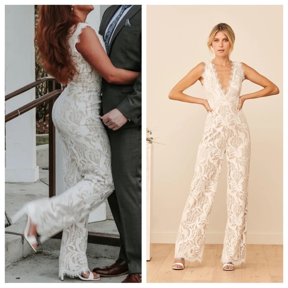 Lulus Enamored With You White Lace Wide-Leg Jumpsuit